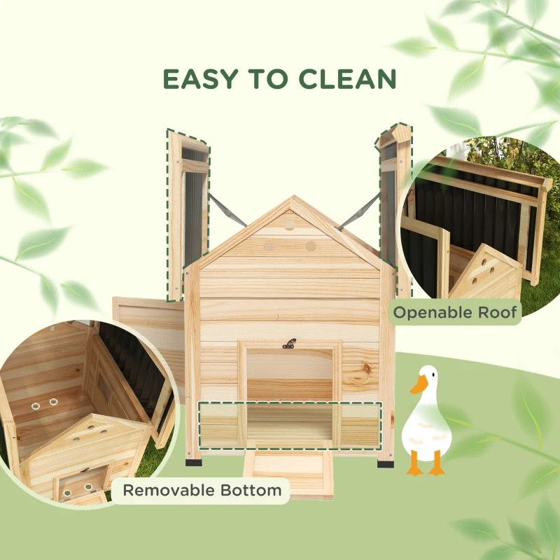 Duck Coop, Wooden Duck House With Openable Roof & Double Doors, Natural Wood — imagen 10