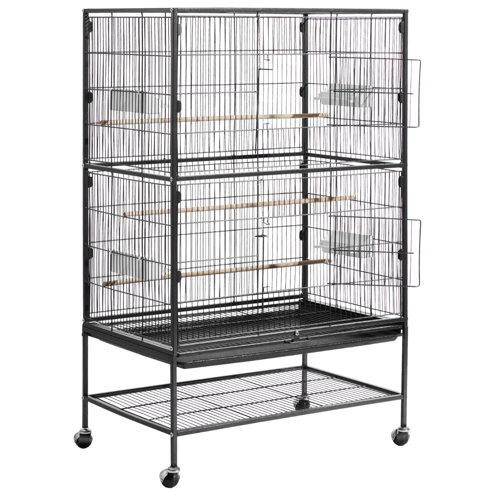Bird Cage, 31.5 X 20.5 X 52 Inch, Flat Top, Wrought Iron Bird Flight Cage With Perches, Slide-Out Tray And Plastic Feeders, Casters, For Parrot, Blue Tit, Cockatiel, Canary, And Monk Parakeet — imagen 1
