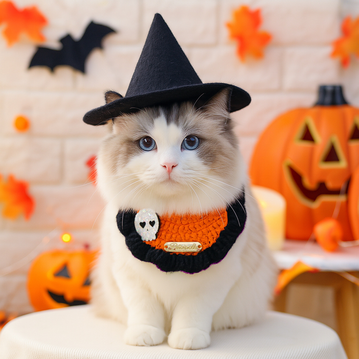 Pet Accessories Halloween Knitted Gold Label Bandana Cat Dog Bib Festival Costume Neck Scarf — image 1