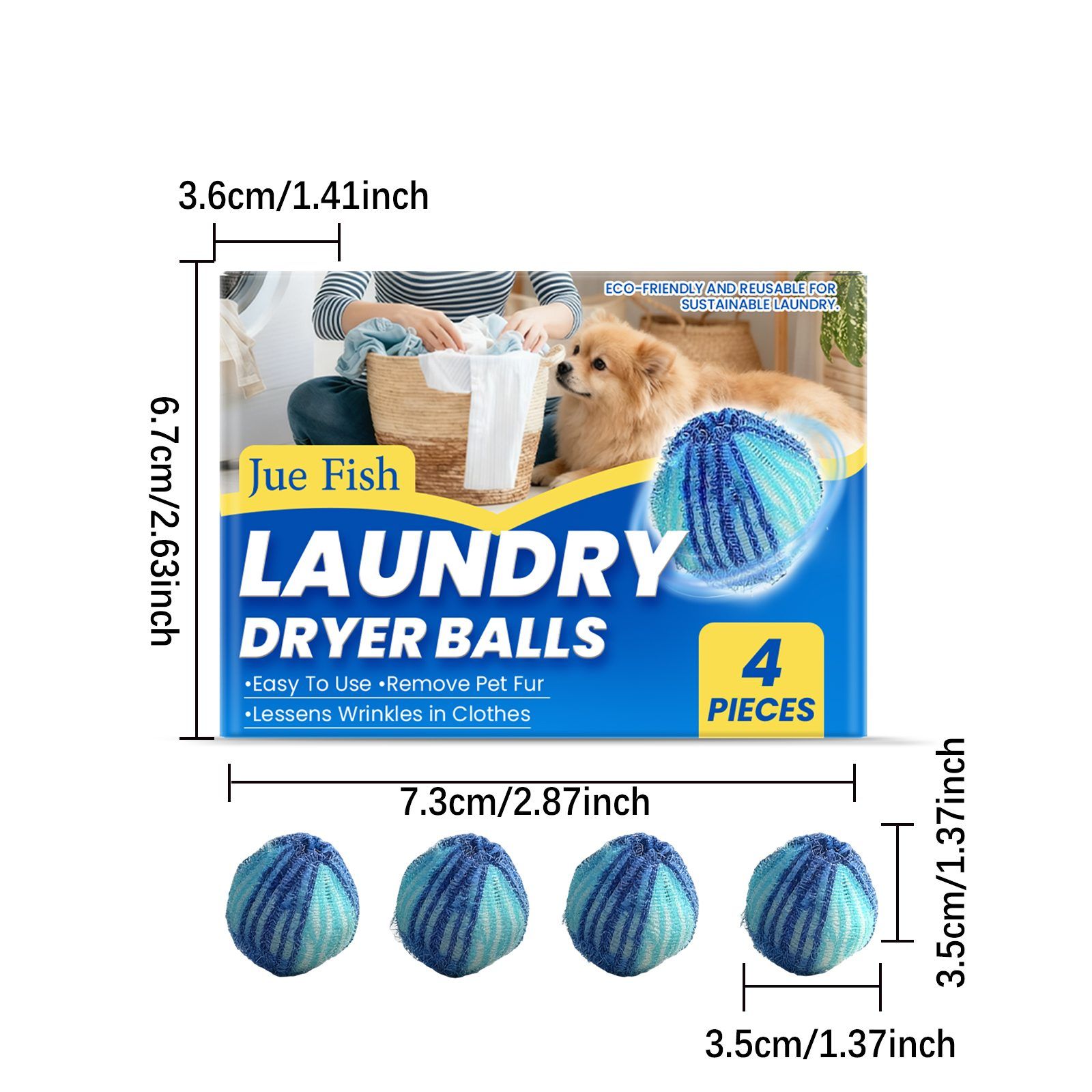 JUE FISH Reusable Pet Hair Laundry Dryer Balls, 4 Pack — image 5
