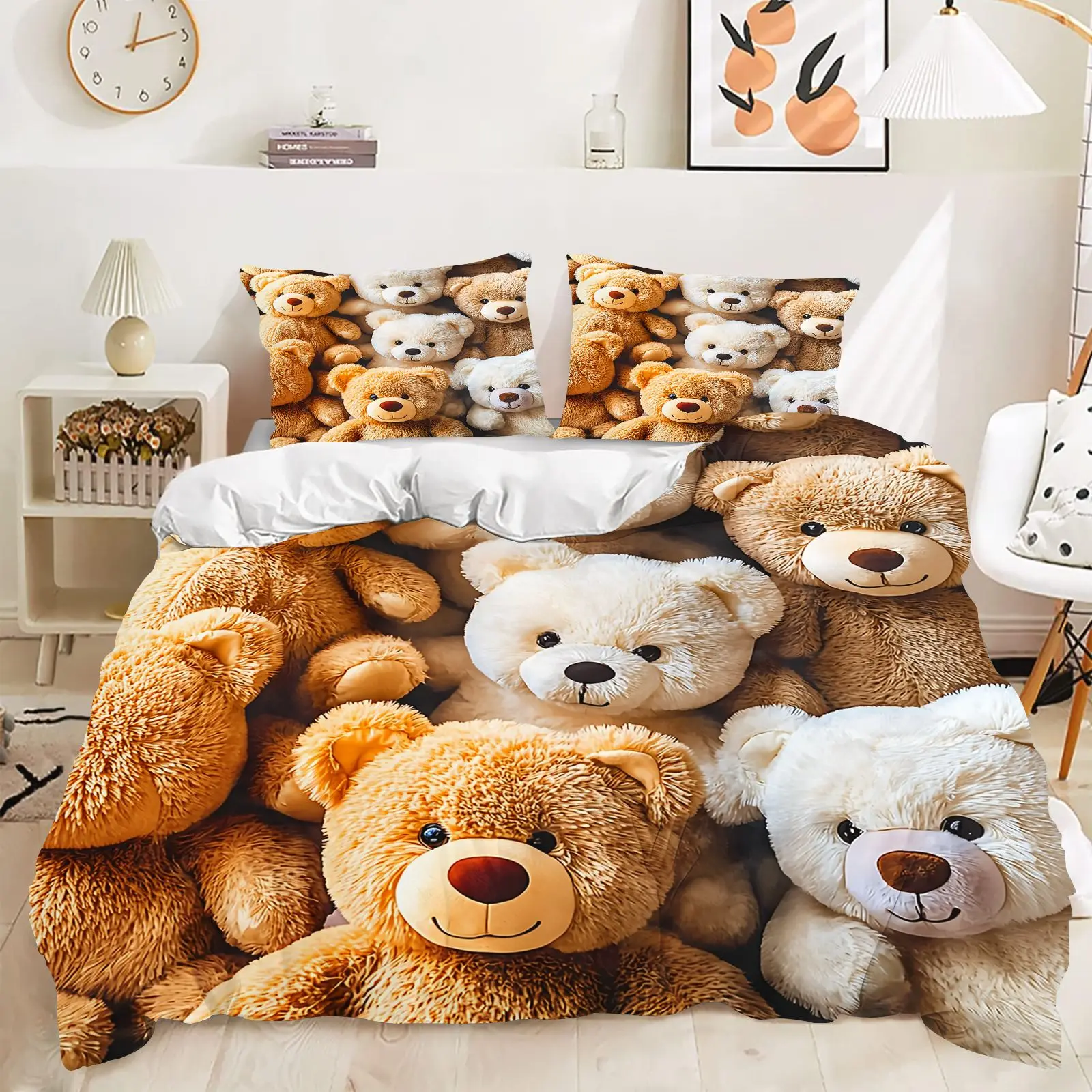 Set de Ropa de Cama de Oso de Peluche Esponjoso en 3D, Funda de Edredón de 3 Piezas, Estampado de Osos Apilados, Kit de Ropa de Cama para Cuarto Infantil — imagen 1