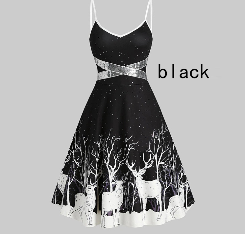 Women's Christmas white deer dress with A sexy A-line tie — image 3