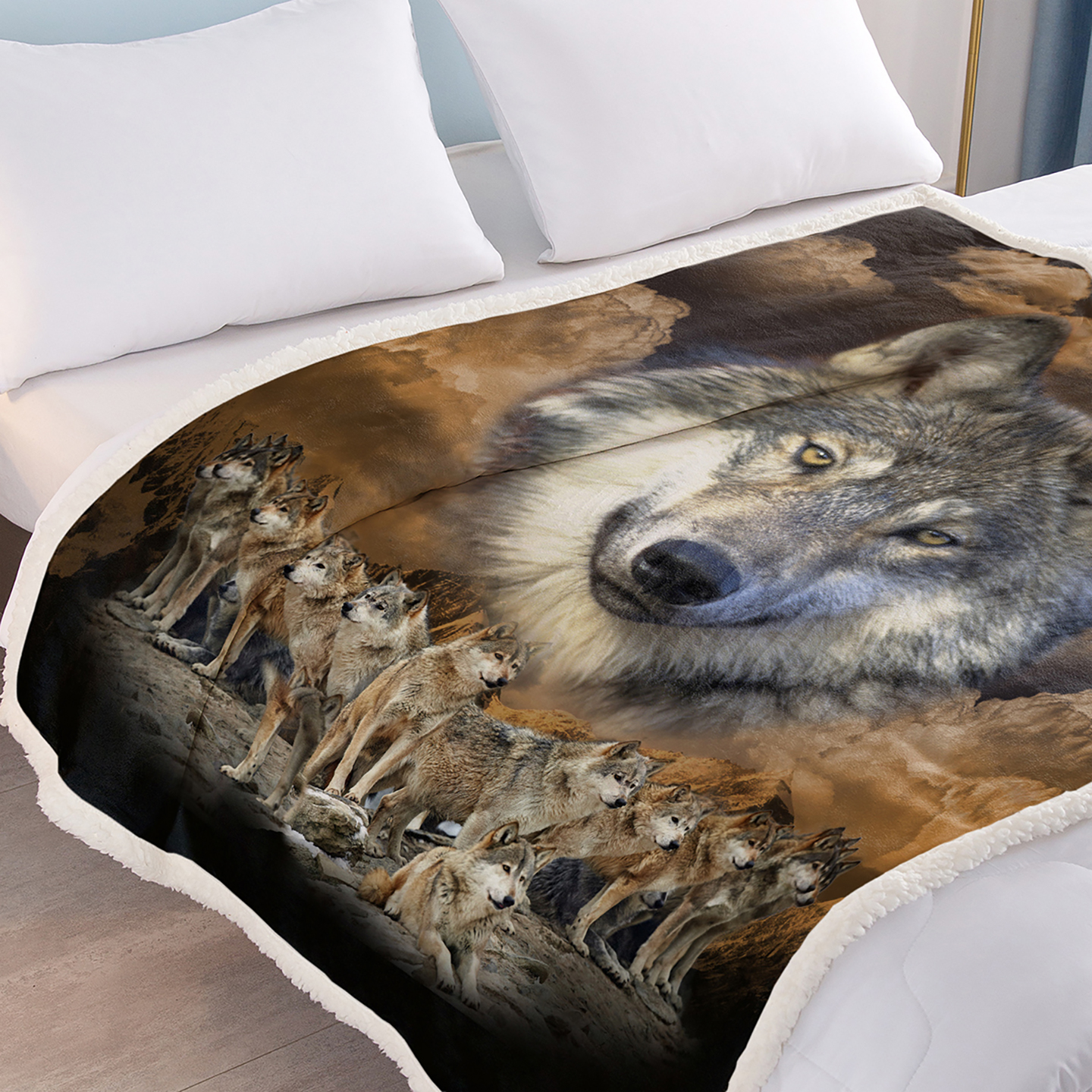 Manta de lobo indio Sherpa para dormir - Cojín de decoración para sofá, cama o silla con textura suave y abrigadora — imagen 3