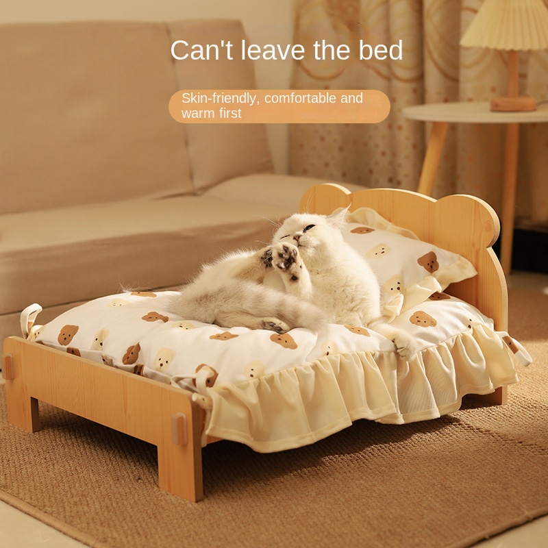 Cat Bed Universal Pet Bed Pet Nest Dog Nest Removable Solid Wood Bed Cute Kitten Princess Bed Pet Supplies — image 3
