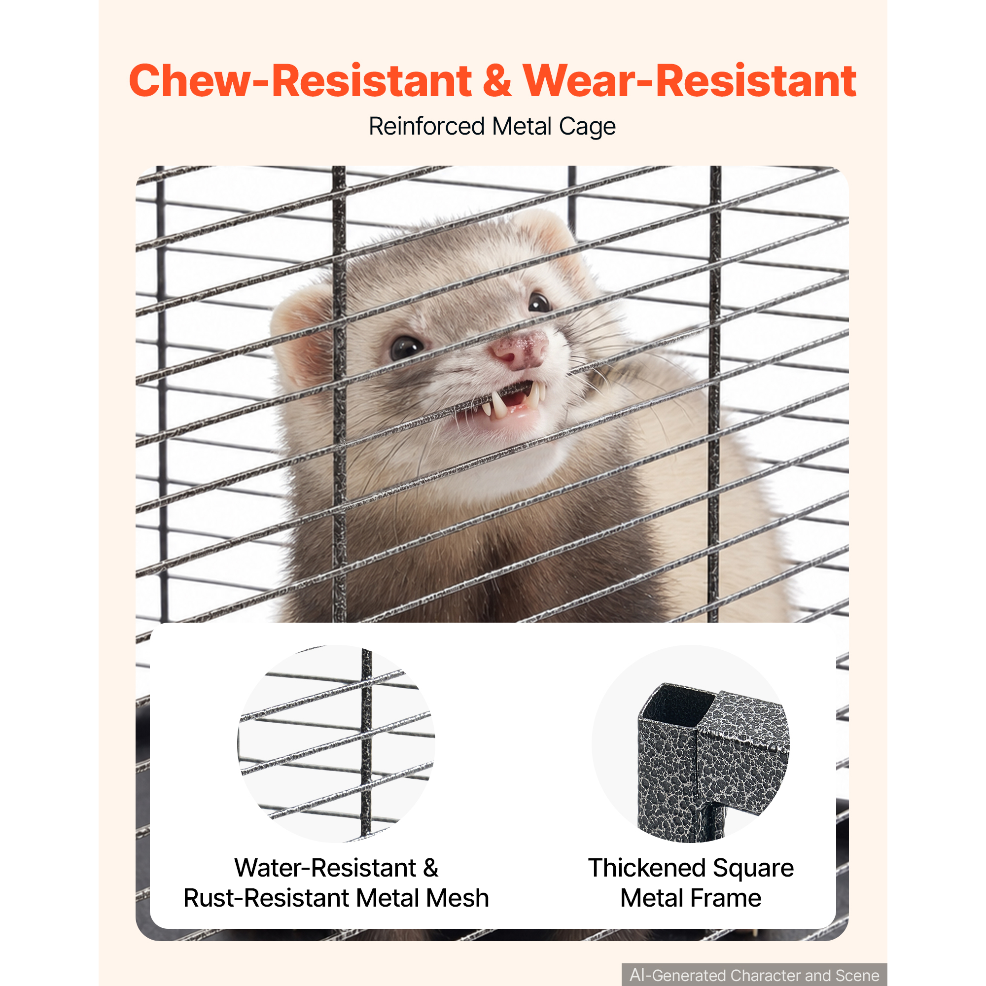 Metal Small Animal Cage 37.8"H 3-Tier Rolling Ferret Cage On Wheels, 0.55" Wire Spacing Large Cages With Ramps, Platform, Tray & Doors For Ferret, Chinchilla, Sugar Glider, Guinea Pig & Rabbit — image 3
