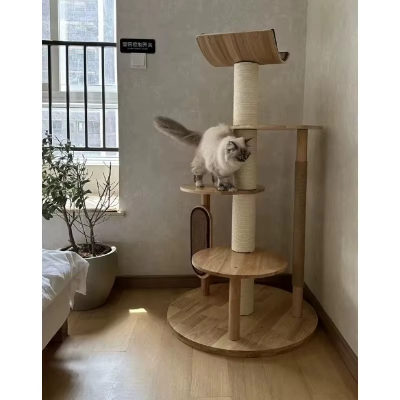 Árbol de Gato de Luxo Moderno con Madera Curvada y Sisal Duradero para Interiores Nuevo Diseño Plataforma Base Circular para Productos de Mascotas de Halloween — imagen 2