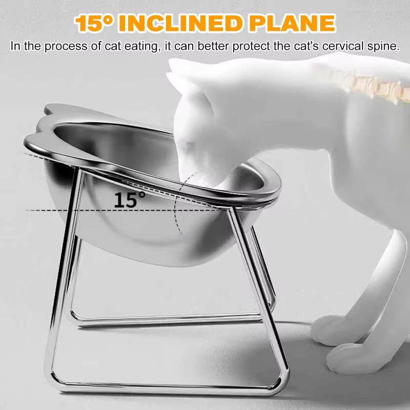 Stainless Steel Pet Bowl Slanted Anti Cervical Spondylosis for Cats and Dogs Dual Use Feeder — image 3