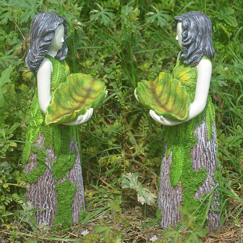 Pajarera de la Diosa Verde del Bosque - Decoración para Pájaros Exterior de Resina — imagen 3