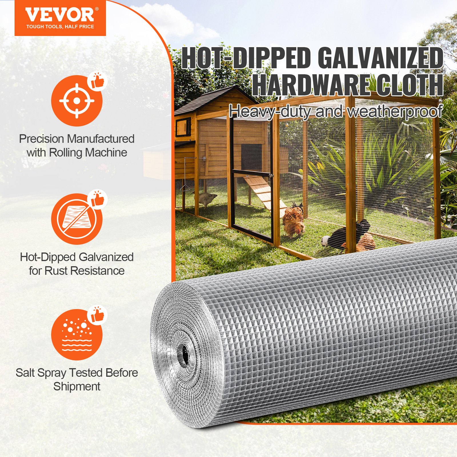 Hardware Cloth, 1'4 Inch 48in X 50 Ft 23 Gauge, Hot Dipped Galvanized Wire Mesh Roll, Chicken Wire Fencing, Wire Mesh For Rabbit Cages, Garden, Small Rodents — imagen 5