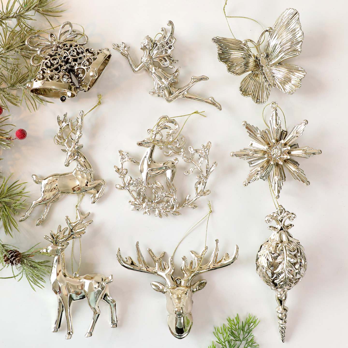 Festive Gold Plated Christmas Tree Ornament Accessories Snowflake Deer Holiday Decoration Hanging Decor — image 3