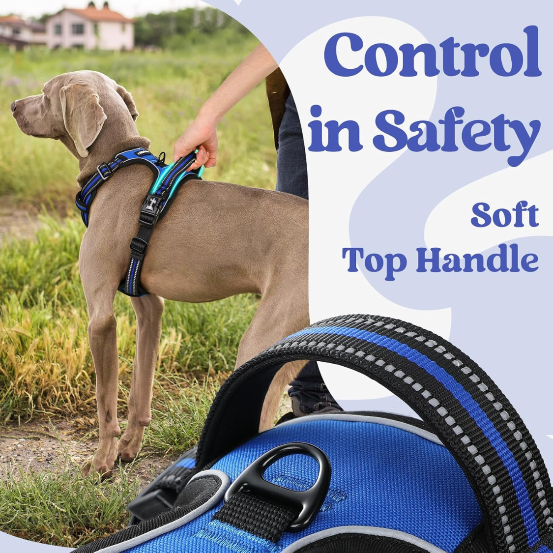 Arnes de Perro para Grandes - Fácil de Poner y Quitar con 3 Corchetes, Arnes de Caminata Suave con 2 Brotes y Manija, Reflectivo para Perros Grandes, Azul, L — imagen 5