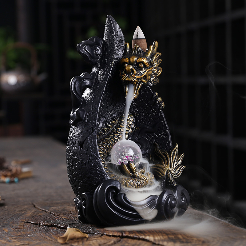 Resin Smoke Backflow Aromatherapy Furnace Creative Large Dragon LED Light Waterfall Backflow Incenseware Handicraft Ornaments — image 3