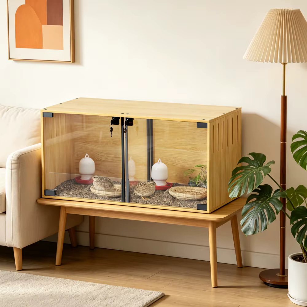 Wooden Hamster Cage Chew-proof Small Animal Habitat Cage with Dual Doors Lock Removable Divider Hedgehogs Enclosure — image 3