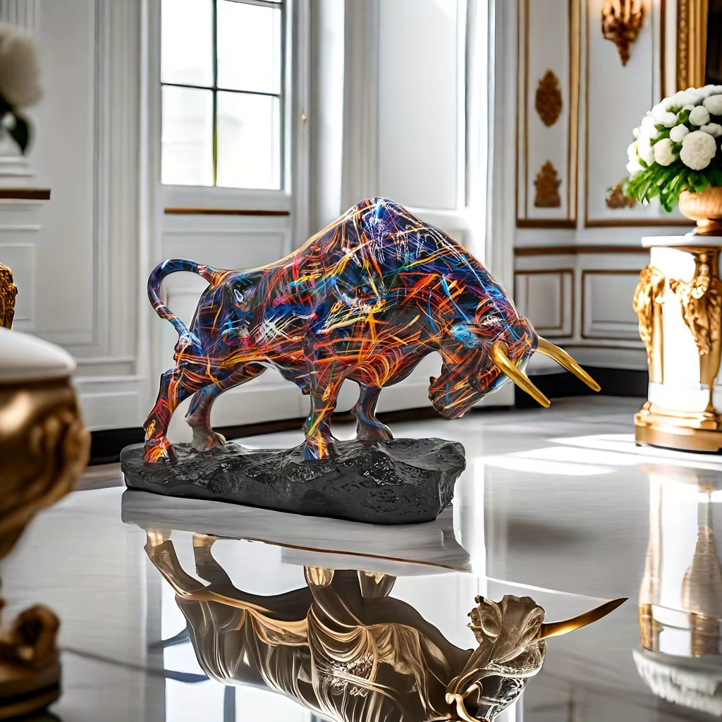 Estatua de Toro de Bronce Elegante | Arte de Resina Inspirado en Wall Street para Decoración de Hogar y Oficina, Símbolo de Valor, Riqueza y Autoridad — imagen 3