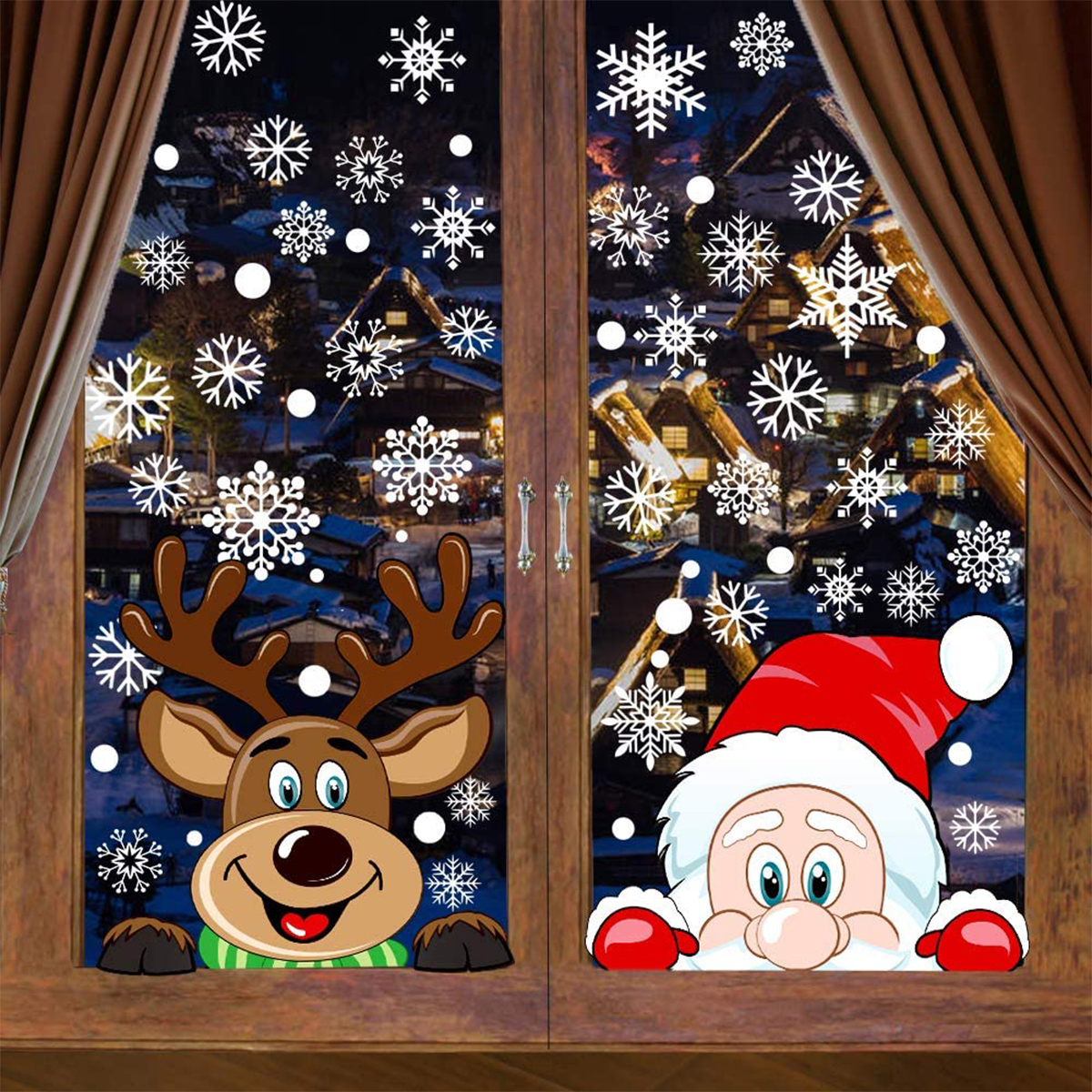 4 Láminas de Calcomanías de Copo de Nieve Navideñas para Ventanas de Vidrio, Reutilizables, Adhesivas por Ambos Lados, Estáticas, Calcomanías Navideñas de Copo de Nieve, Reno y Santa, Decoraciones para Ventanas Navideñas D — imagen 4