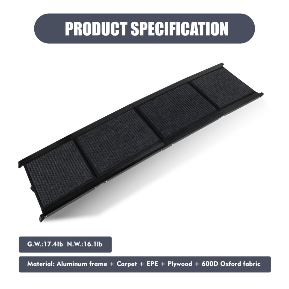Paso para Perros de Auto 65"x17,2" - Rampas Portátiles para Cámaras y Vehículos con Superficie Antideslizante para Perros Medianos y Grandes hasta 250 lbs — imagen 5
