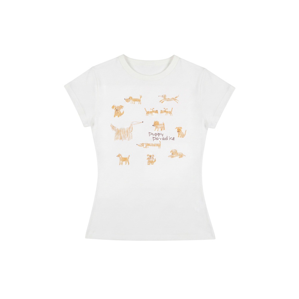 Fitted Crop Printed Regular Sleeve T-Shirt for Women Summer Dog Casual Slim Fit Top — image 2