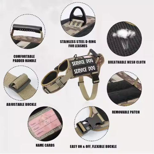 Guarnición Táctico para Perros de Servicio con Manija de Control - Sin Tirar - Ajustable Reflectiva — imagen 7