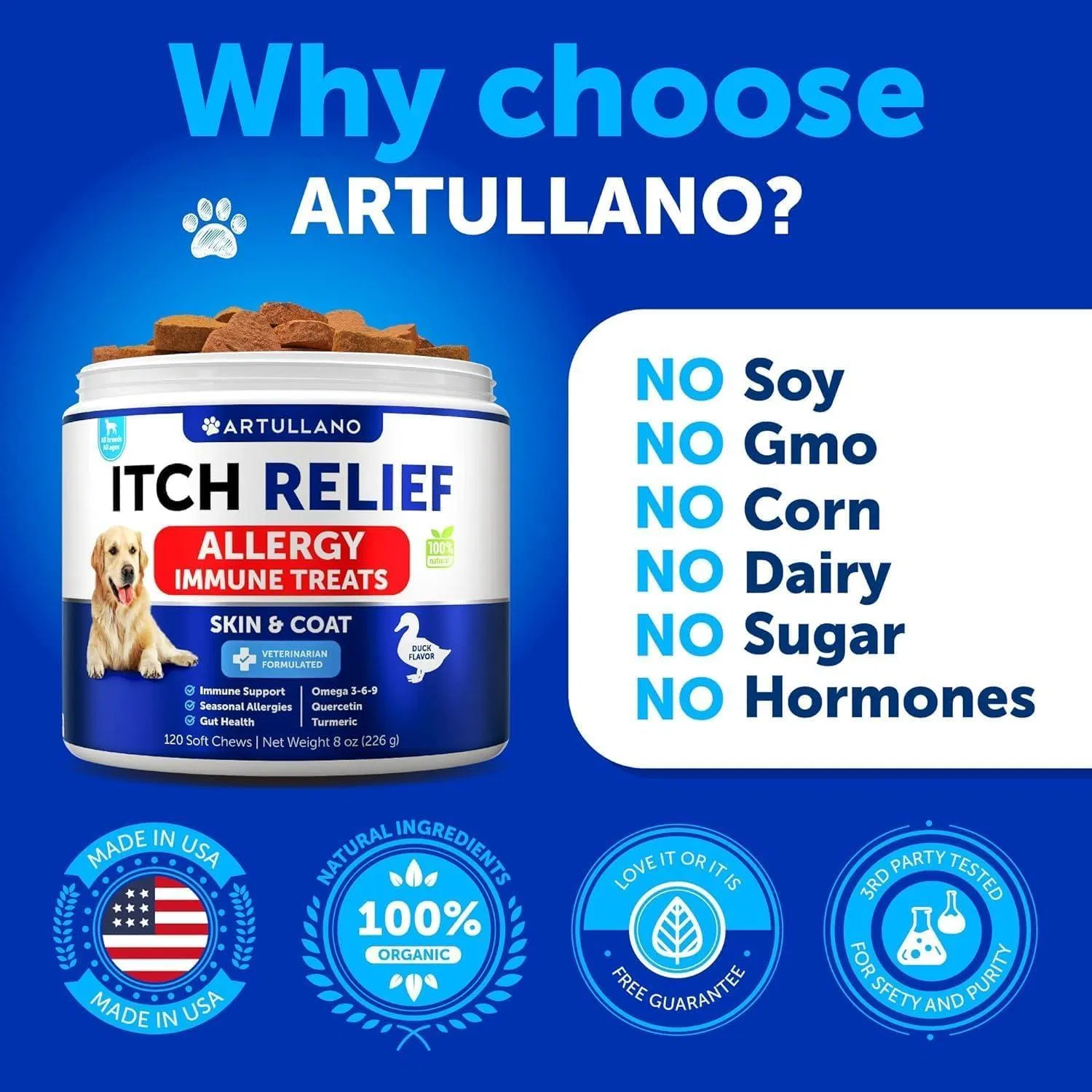 Alivio de Alergias Caninas para Gusanos de Piel - Suplemento para Perros con Aceite de Pescado contra Alergias Estacionales 3 en 1, 120 Bocados Suaves — imagen 6