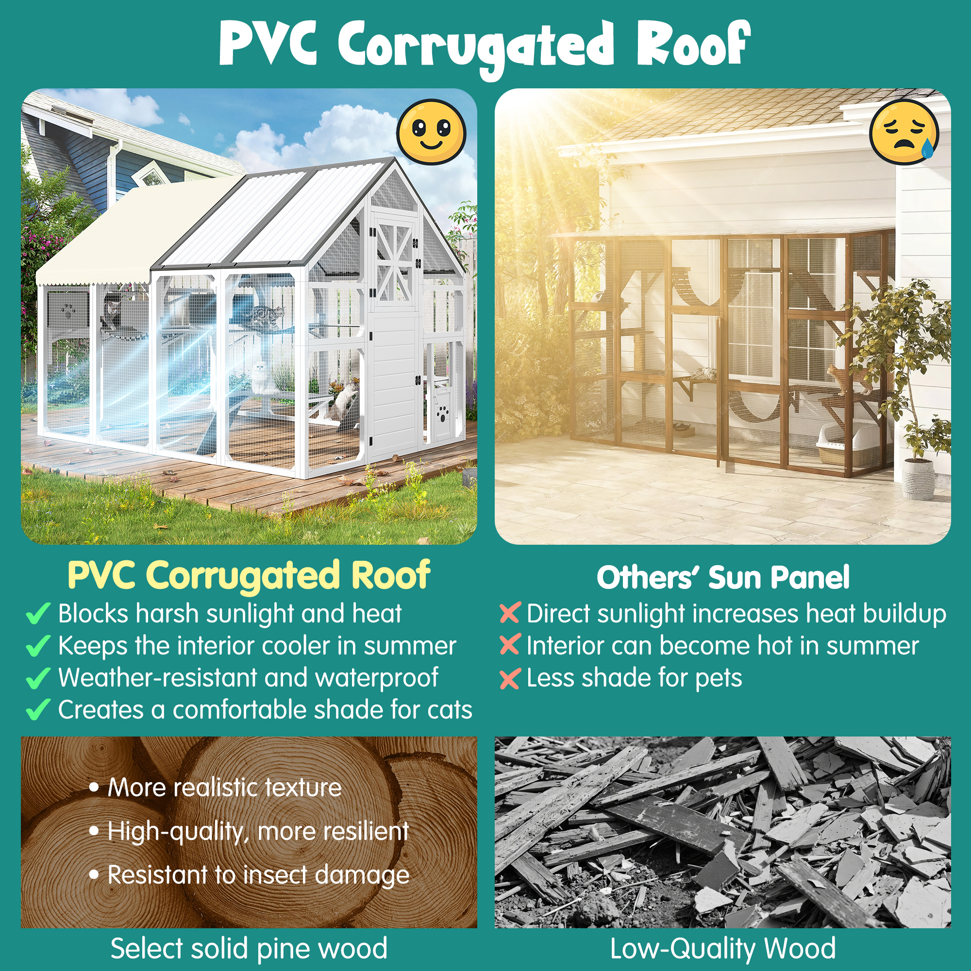Extra Large Catio Outdoor Cat Enclosure, Walk-in Outdoor Pet House For Multiple Cats, Catio Cat Run Cage With Bridges, PVC Roof, Weatherproof Cover, 8 Platforms, 2 Resting Box, White And Grey — image 3