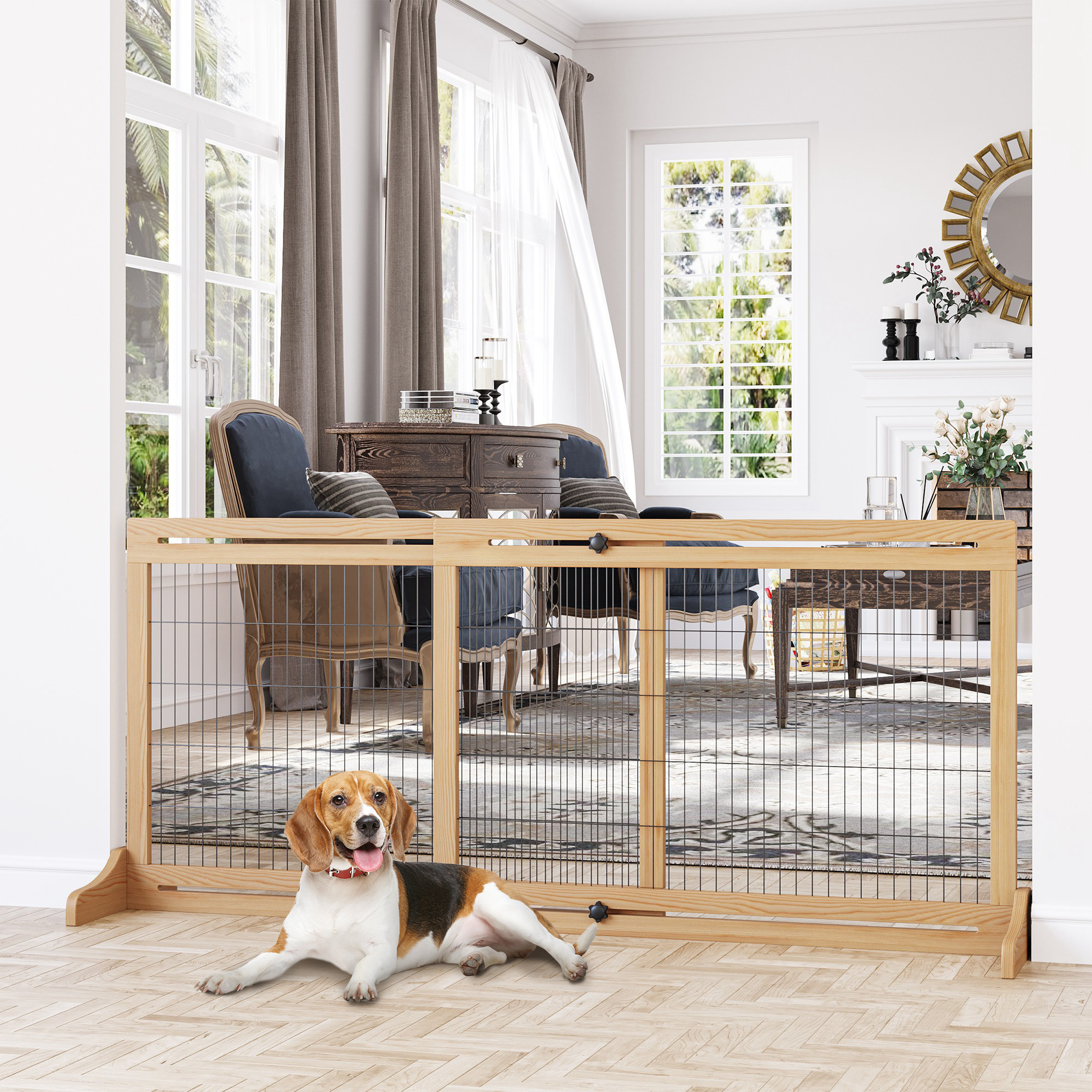 Puerta de Perros Extra Ancha Freestanding para Casa, Piso y Patio Natural — imagen 2
