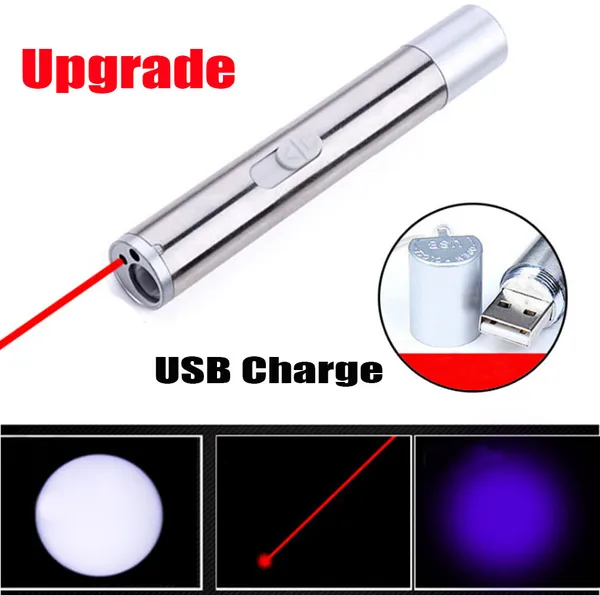 3in1 1mw Cat Laser Pointer Pen USB Rechargeable For Cat Toy White Torch & UV Light — image 1