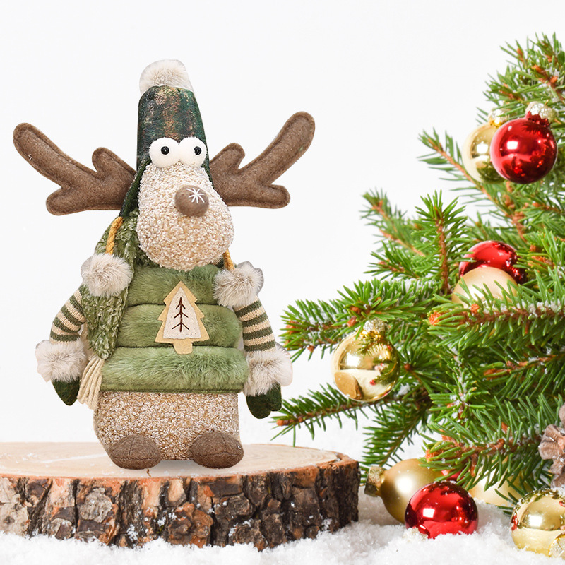 Christmas Decoration Green Fabric Pointed Hat Reindeer Figurine for Hotel Window Display and Scene Arrangement — image 2