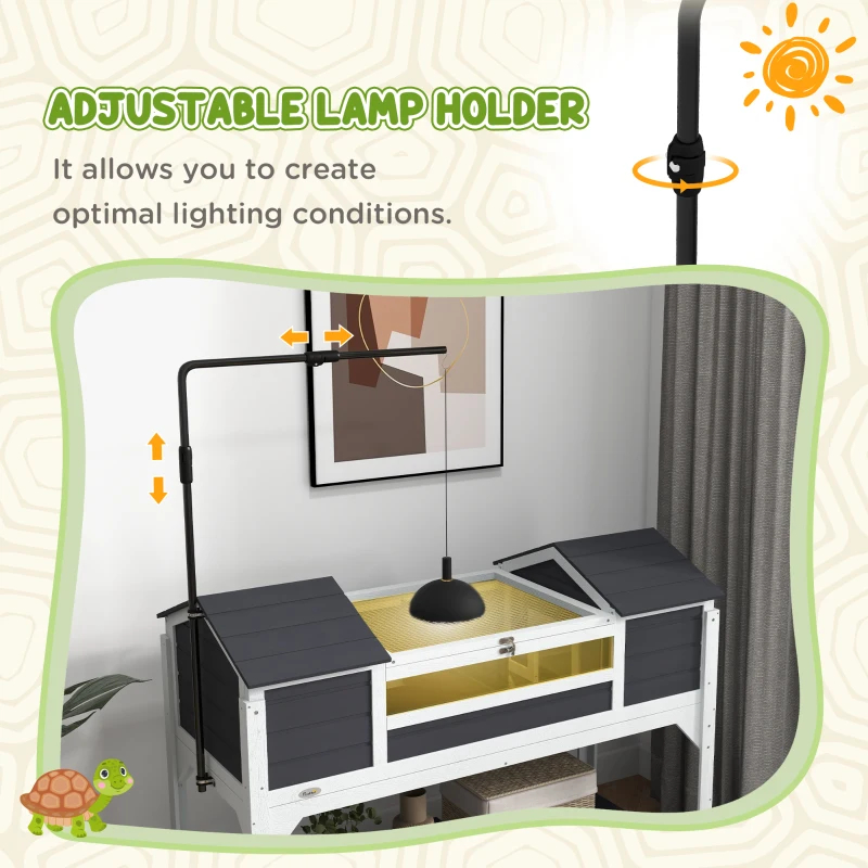 Tortoise Enclosure Tortoise House With Adjustable Lamp Holder Storage Shelf, Dual Main Houses, Openable Lid, Gray — imagen 2