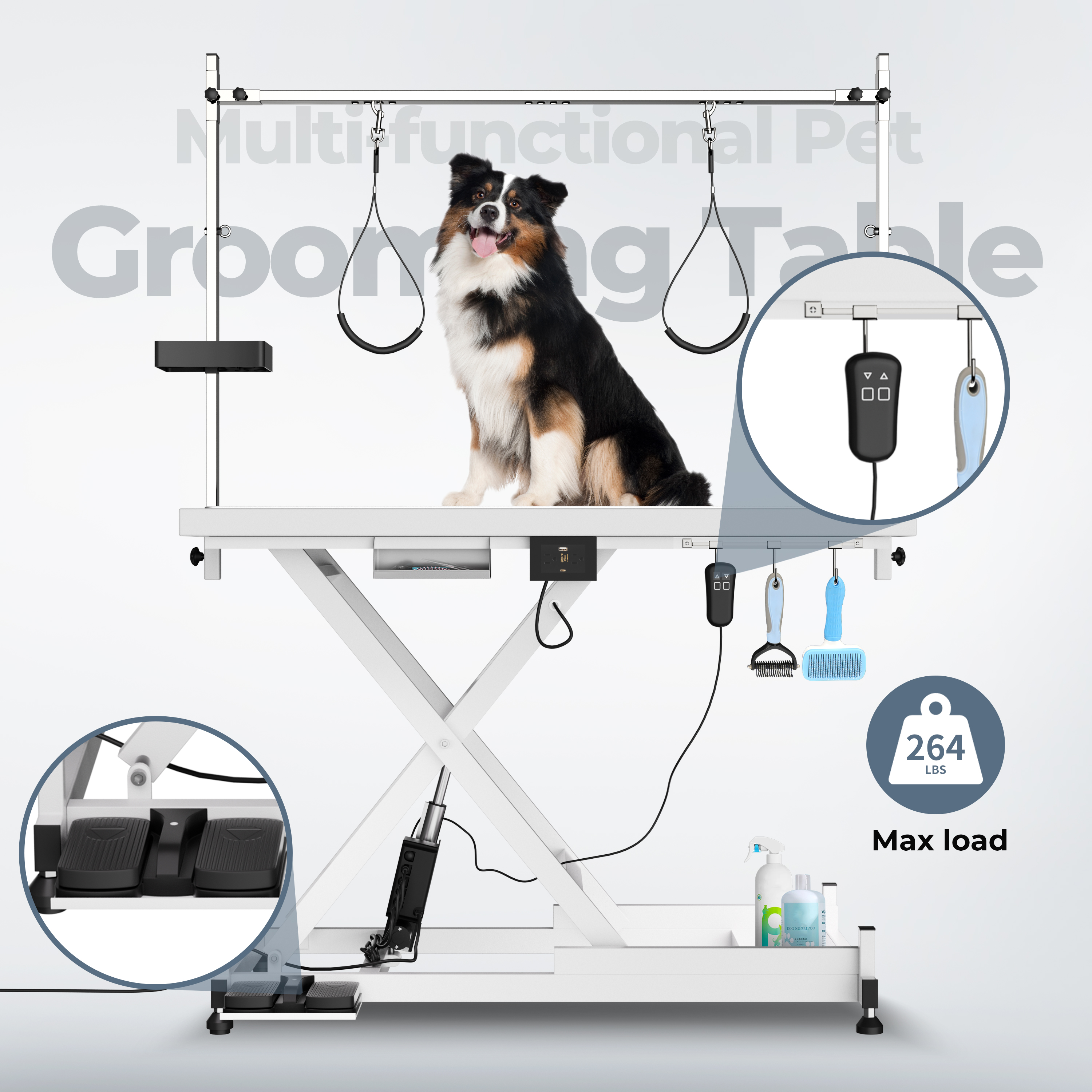 Mesa de Aseo Eléctrica para Mascotas Actualizada, 110V/220V Profesional Recomendada Super Deluxe con Ajuste de Altura desde 20 cm hasta 91 cm, COLOR BLANCO — imagen 3