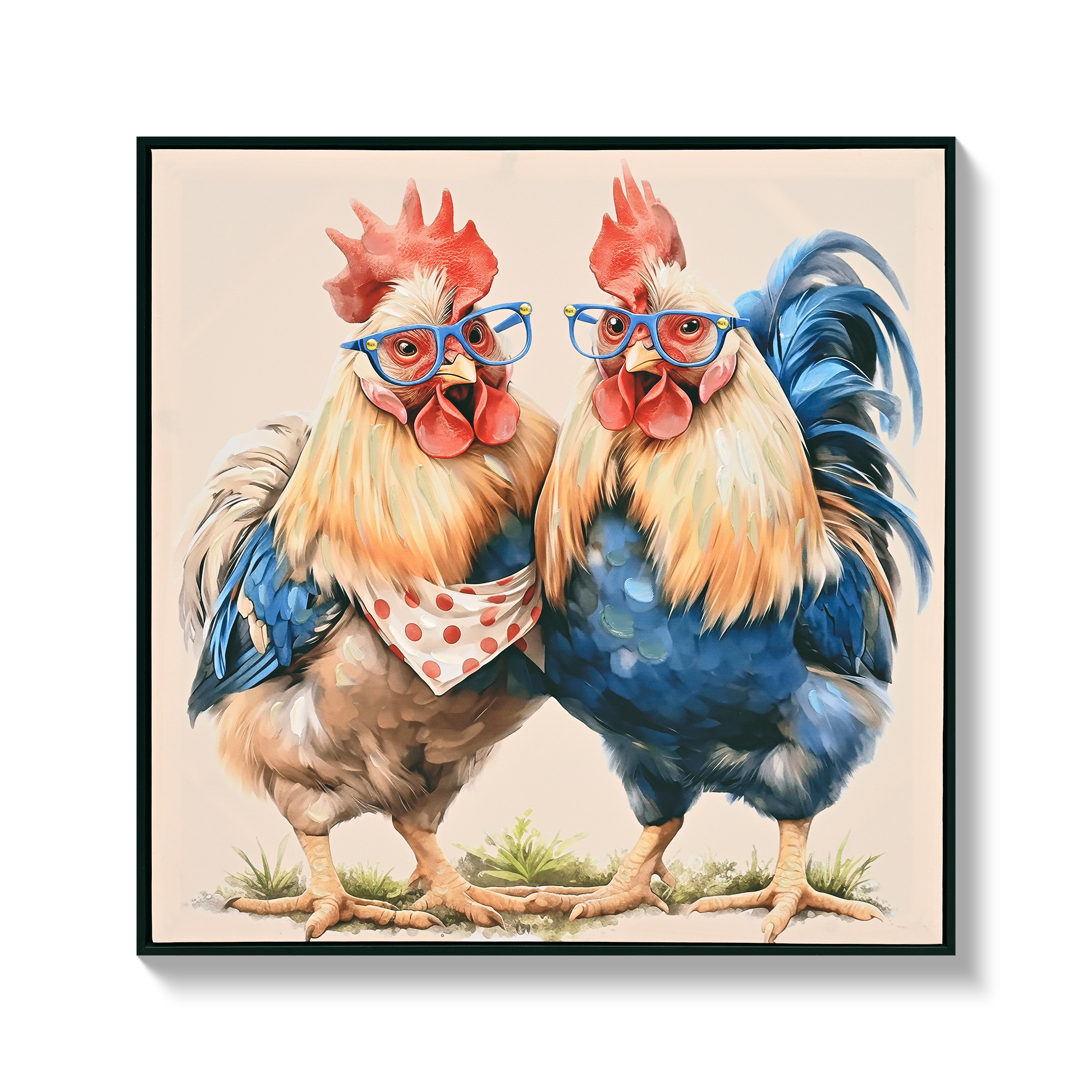 Arte de Gallo de Granja para Pared, Imágenes Rústicas de Pollos Decoración de Pared, Estilo de Campo en Casa Cuadros de Arte en Lienzo con Marco, Impresión de Pintura para Cocina, Salón, Comedor, Baño, Habitación 24"x24" — imagen 1