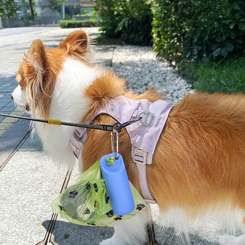 Silicone dog poop bag holder with dispenser, portable, hanging ring & storage case — image 6