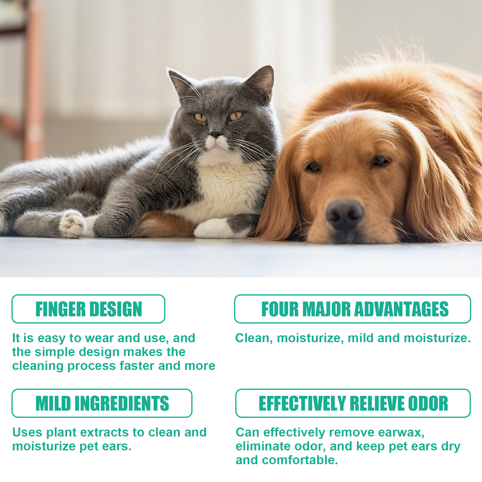 Pet Ear Cleaner Finger Wipes, Gently Clean Pet Ear Mites Ear Dirt Eye Dirt Feet Deodorize To Remove Odor — image 6