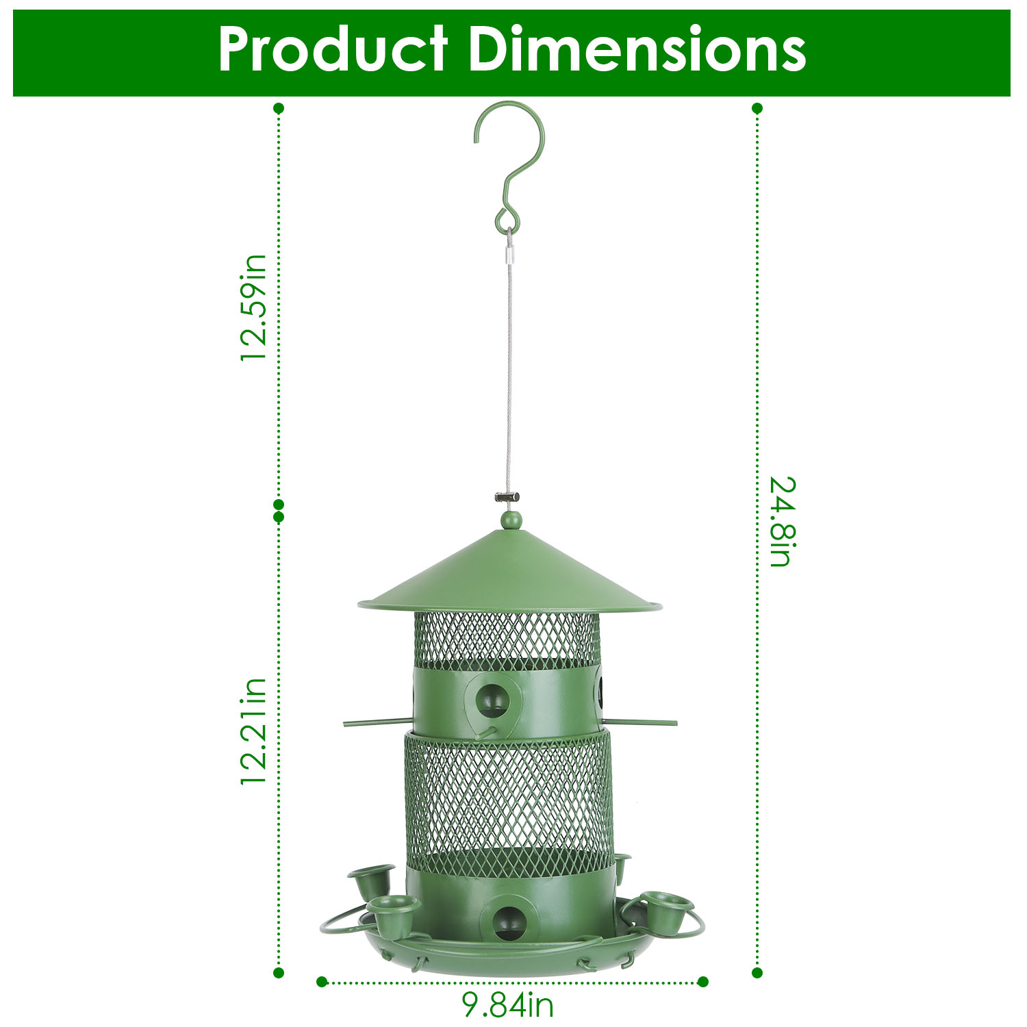Comedor de Pájaros Silvestres Prueba de Ardillas Resistente al Mordisco Metalúrgico Comedor de Semillas para Jardín Patio Exterior con Perchas Circulares 360° Tazas de Agua para Primavera Verano — imagen 6