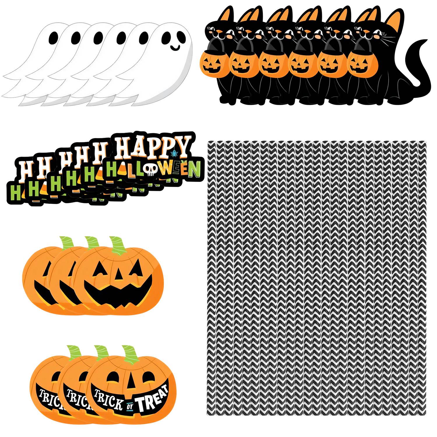 Set Of 25Pcs Halloween Party Striped Decorative Straws Disposable Drinking Straws Paper Straw Decor Happy Halloween Ghost Lantern Black Cat Halloween Party Supplies — image 3