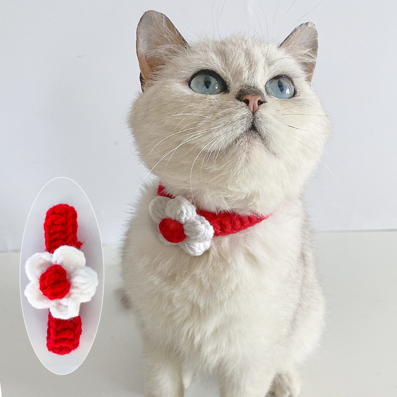 Pet Wool Knitted Collar Cat Dog Cute Collar Knitted Necklace Silent Adjustable British Short Dog — image 11