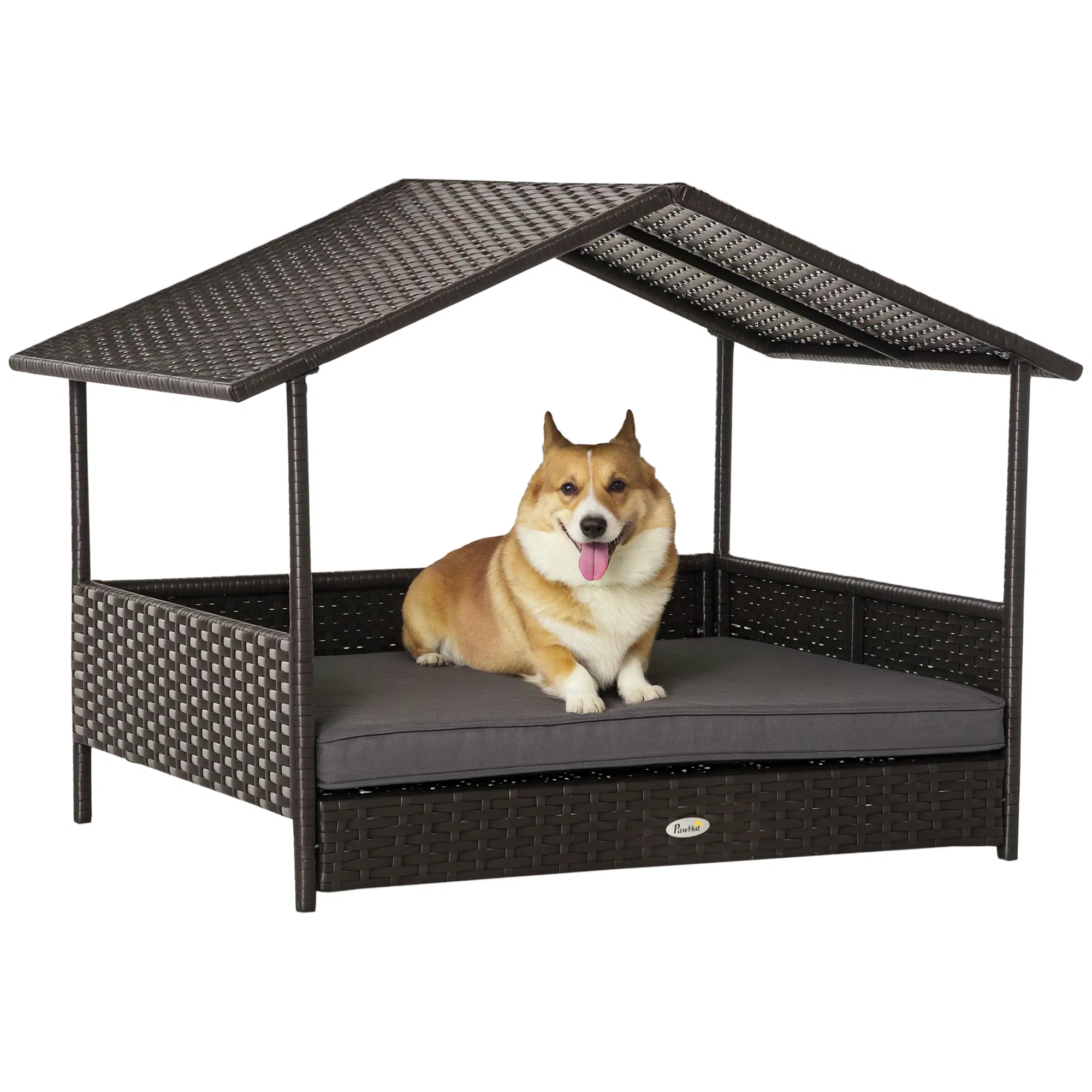 Wicker Pet House Dog Bed for Indoor/Outdoor Rattan Furniture with Cushion — image 1
