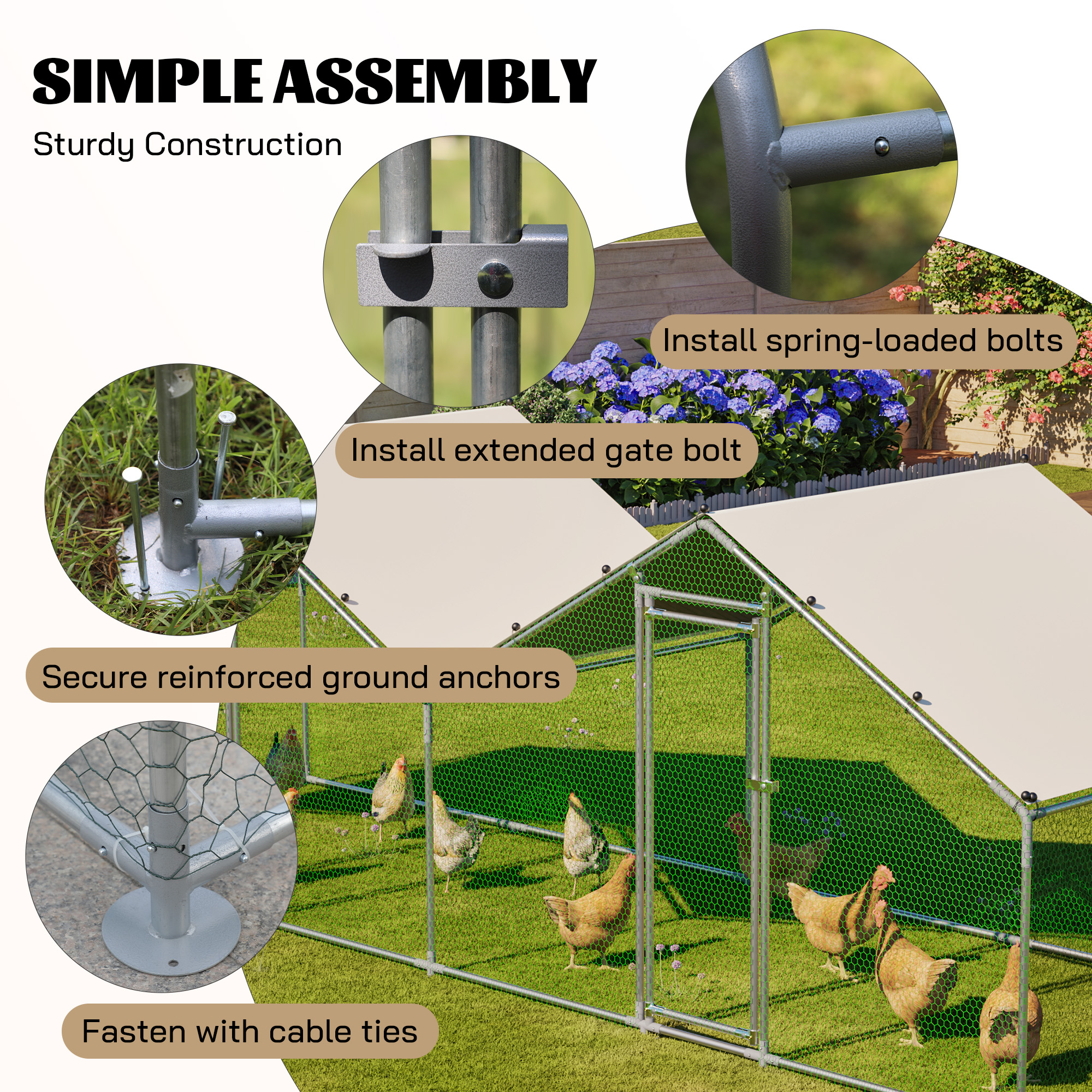 6 x 20 Coop de Pollos Caminable con Techo Impermeable, Diseño Zonal Doble para Jardín de Trasero - Gris — imagen 5