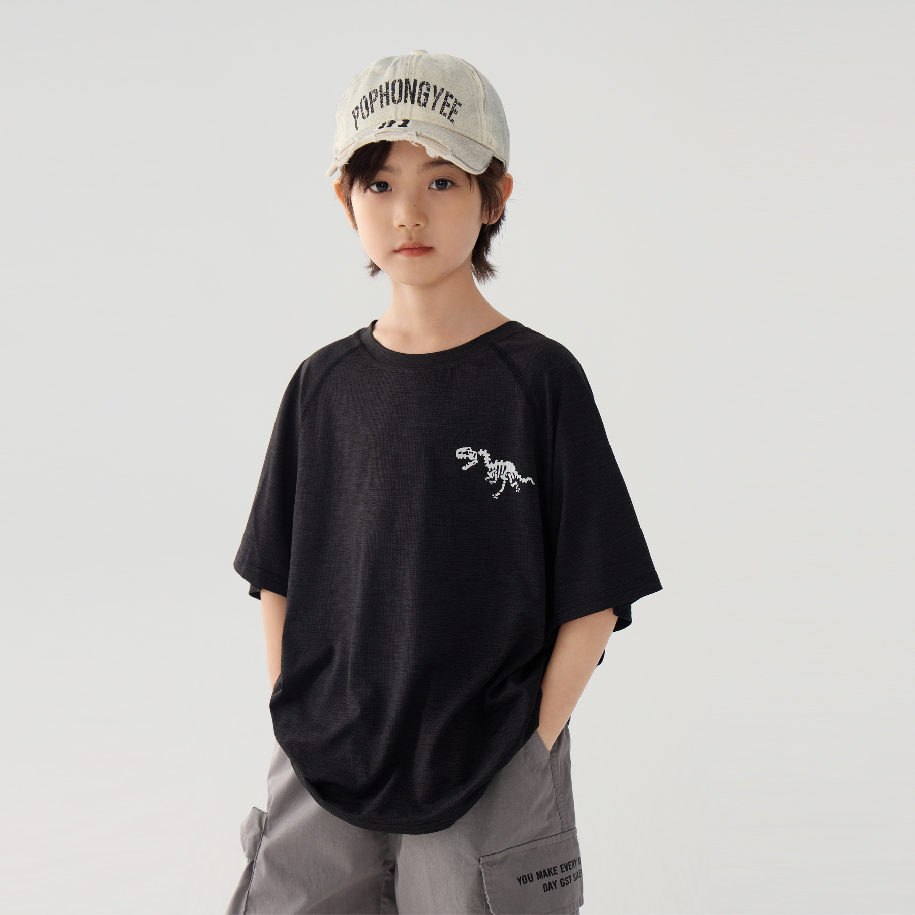 Cool Breathable Quick-Dry T-Shirt for Boys, Night Light Dinosaur Print — image 1