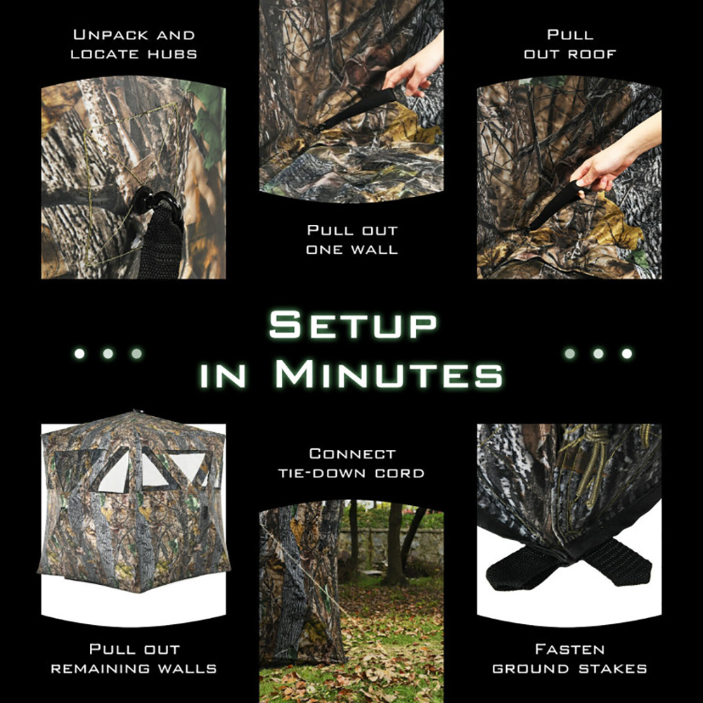 3 Person Portable Pop-Up Ground Hunting Blind With Tie-downs — image 7