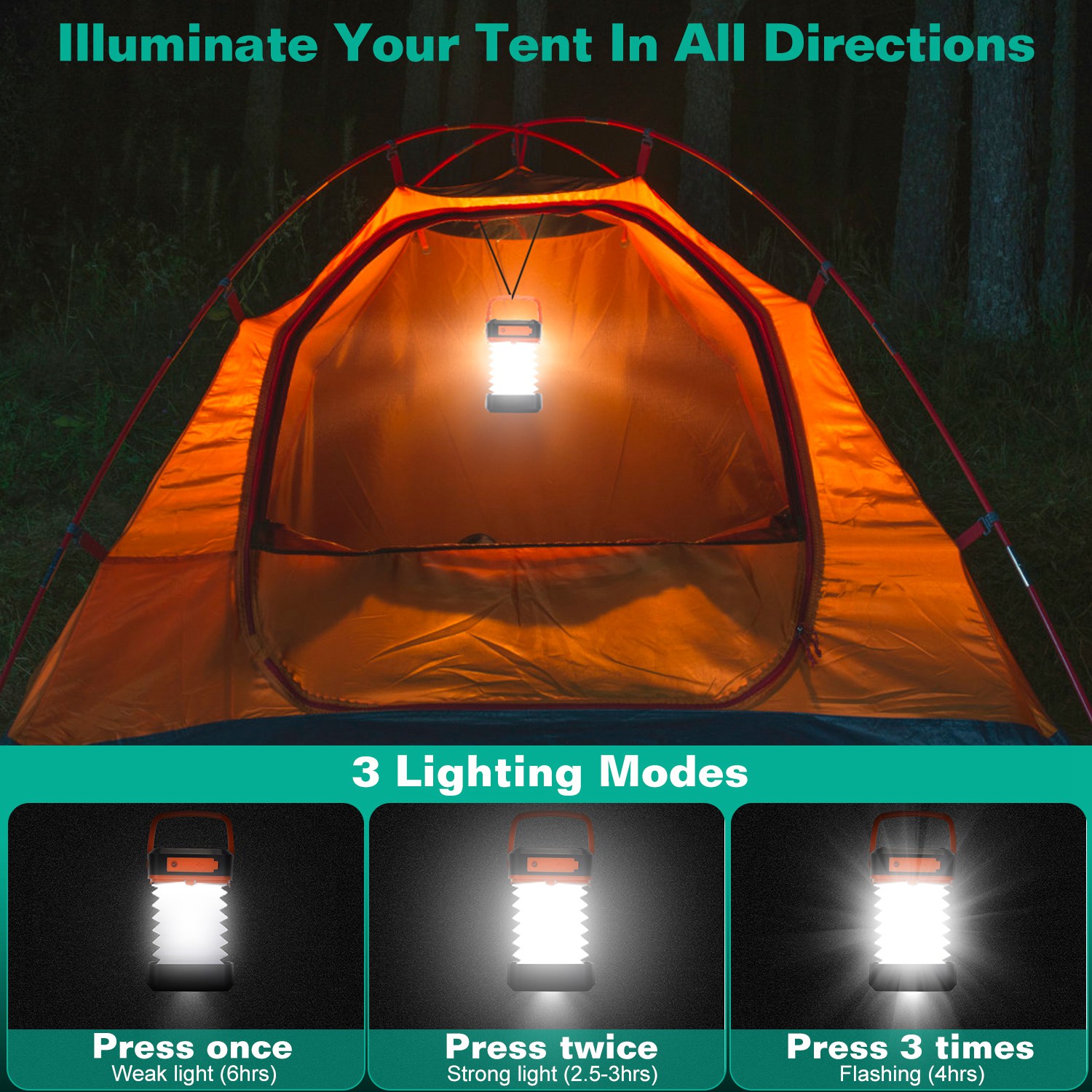 Solar Camping Lantern LED Collapsible Tent Lamp USB Rechargeable Portable Emergency Camping Light For Hiking Fishing Outdoor — image 5
