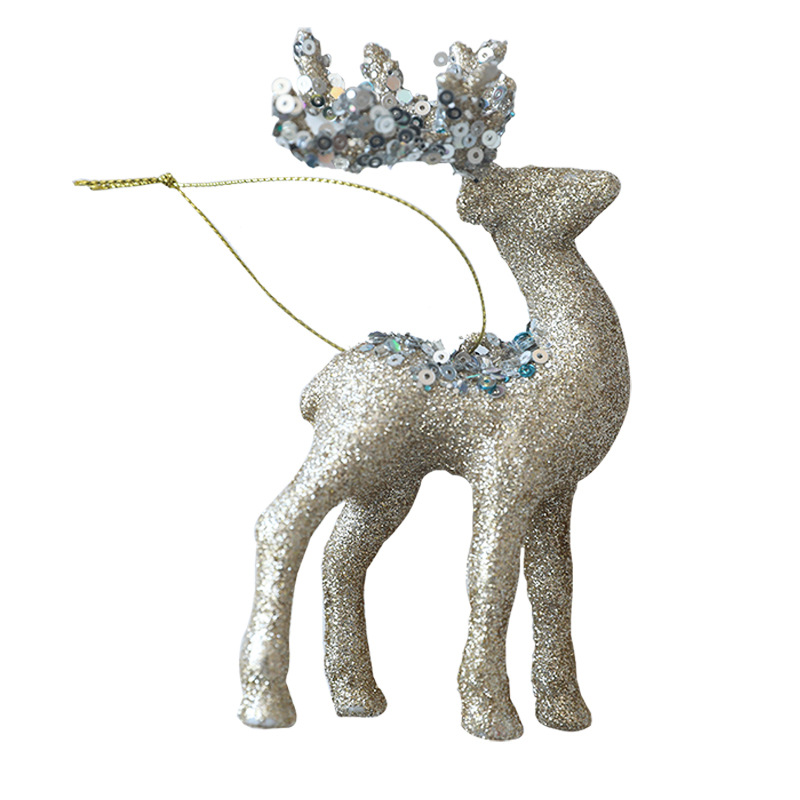 Christmas Deer Pendant Christmas Tree Decoration Sparkling Pink Plush Deer Ornament — image 1