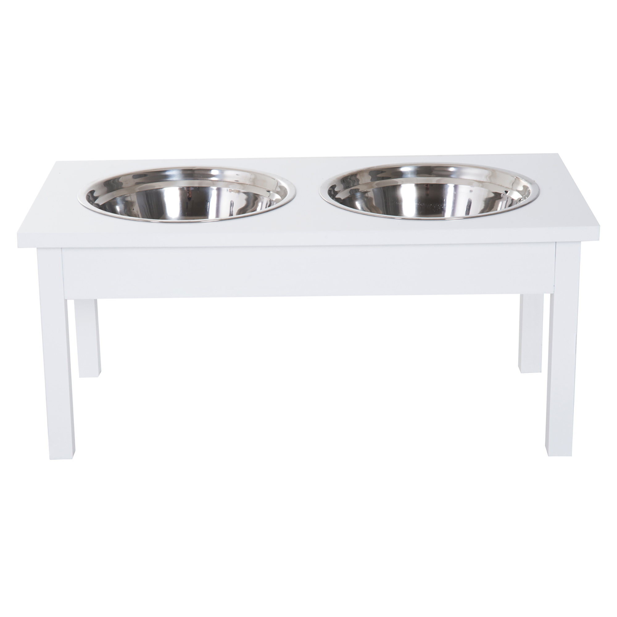 Tazones de Comida de Madera Resistente para Perro de 23", Estación de Alimentación Elevada para Mascotas -Blanco — imagen 5