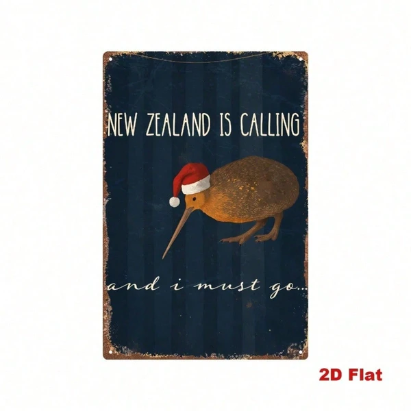 CIFbuy New Zealand Kiwi Metal Sign With Christmas Hat, Vintage 2D Flat Plaque Wall Art, Festive Holiday Decor Ornament For Living Room, Oom Logiopics — image 4