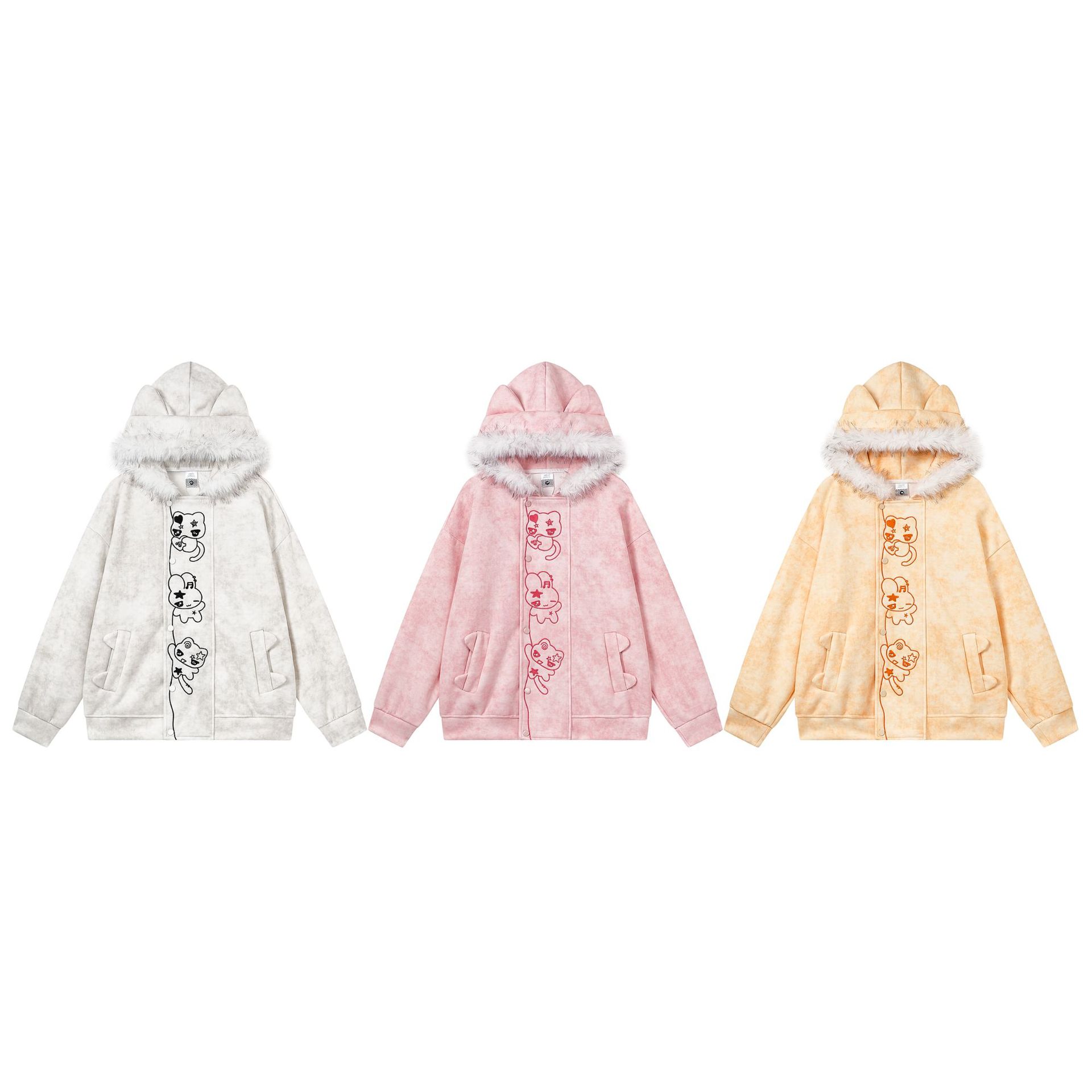 Women's Tie-Dye Hooded Cardigan with Cartoon Kitten Embroidery — image 5