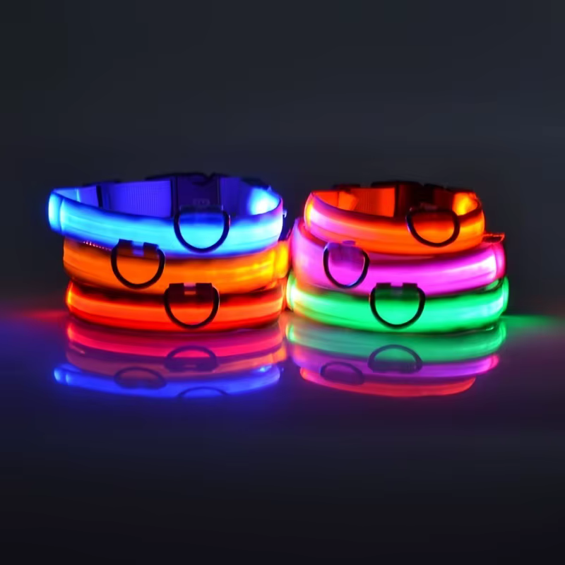 Llave de perro con led y efecto flash de seguridad para noche, nylon brillante fluorescente y luminoso para mascotas caninas — imagen 3