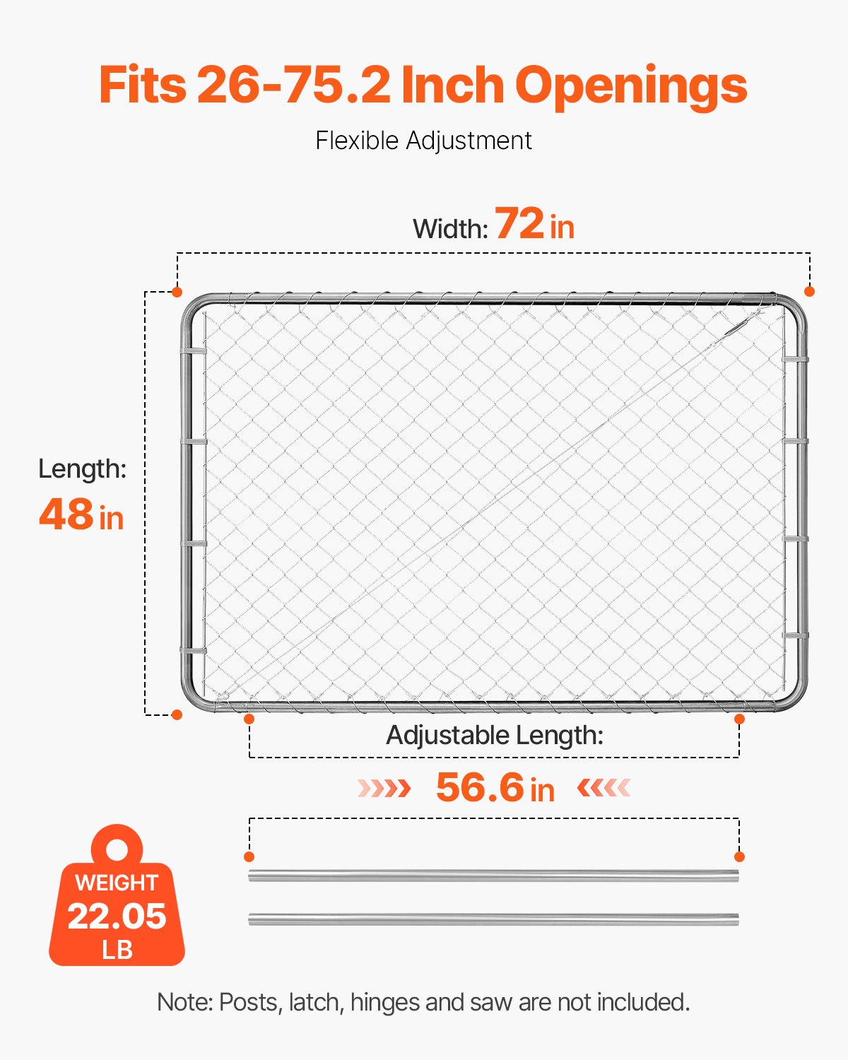Chain Link Fence Gate, 72 X 48 In, Adjustable Chain Link Fence Panel, Fit 2.2-6 Ft (W) X 6 Ft (H) Garden Fence Gate Opening, Rust-Resistant Galvanized Fencing Gate For Farm, Posts Not Included — imagen 2