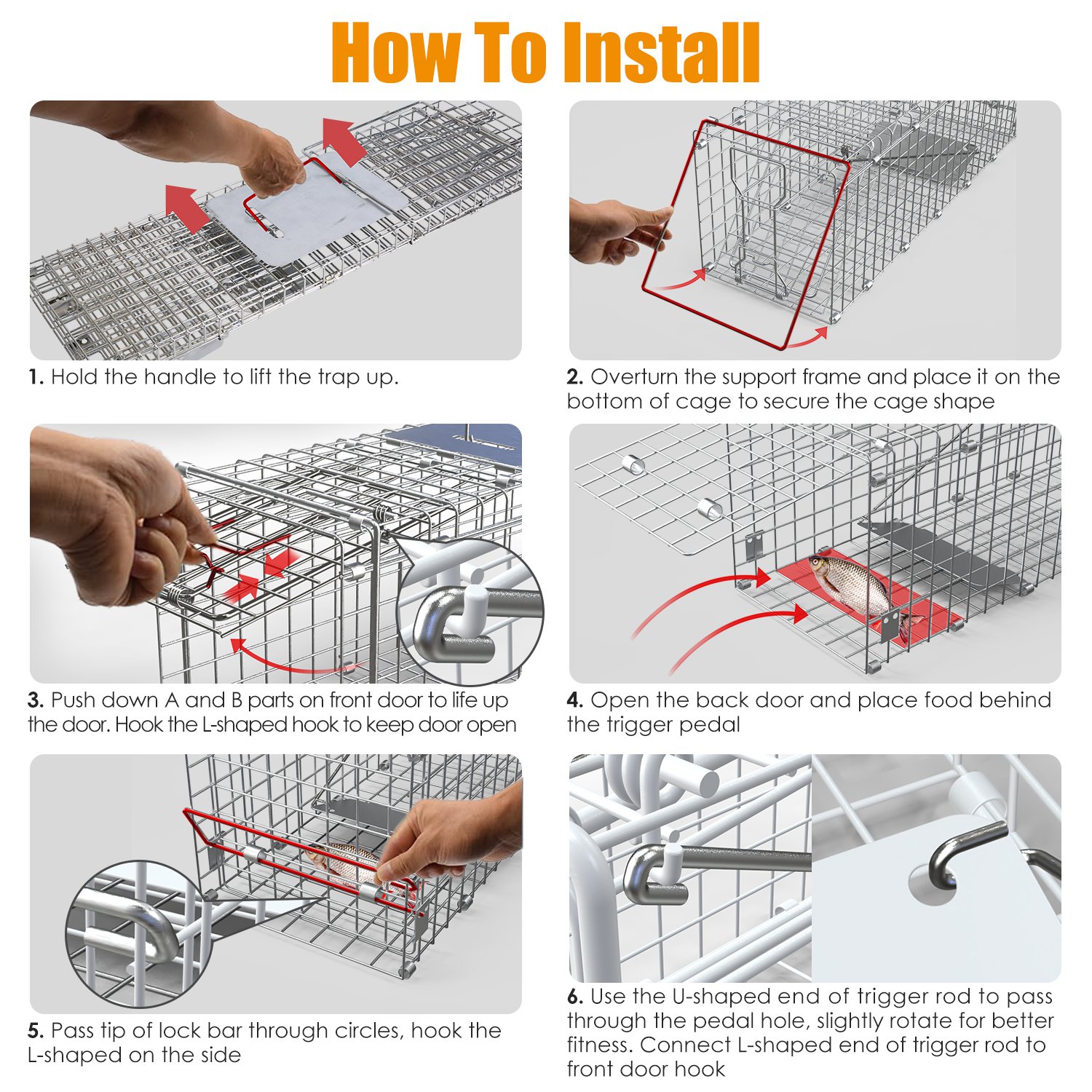 Humane Cat Trap Cage Catch Release Live Animal Rodent Cage Collapsible Galvanized Wire For Small Raccoons Beavers Groundhogs Foxes Armadillos — image 13