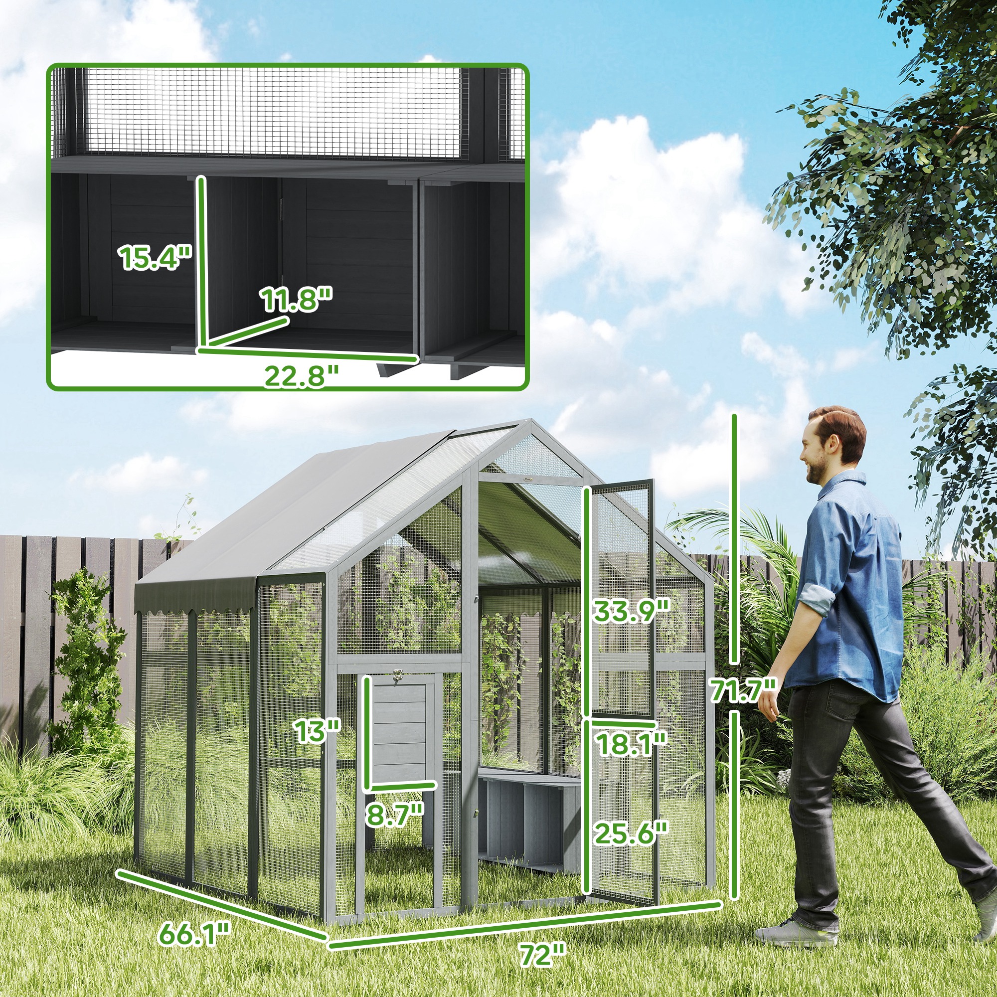 Paddock de Madera Grande para Pollos con Cubierta Impermeable y Resistente a UV, para 6-8 Pollos, para Jardín o Granja, 5.5 x 6 x 6 — imagen 5