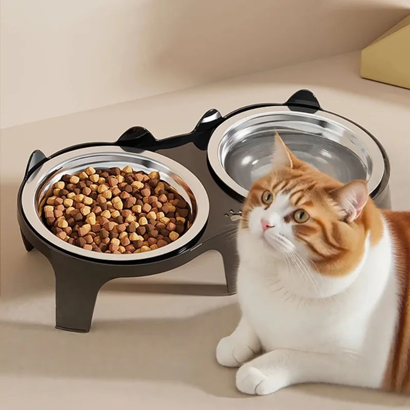 Stainless Steel Cat Food & Water Bowl with Anti-Tip Design Large Capacity Easy-Eat Design for Pet Dog Cat Feeding Food Bowl — image 1
