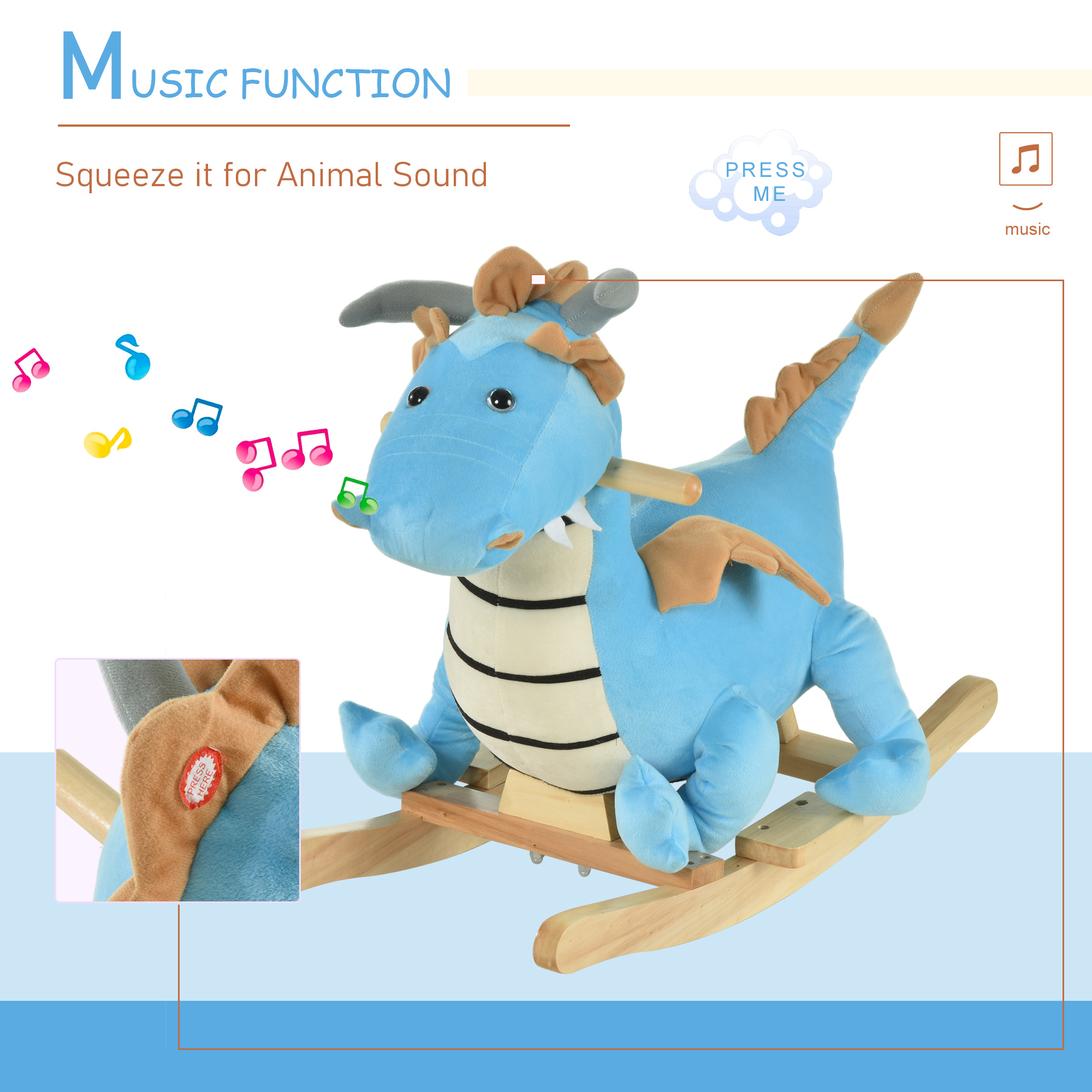 Caballo de Paja Montador con Sonidos Realistas de Dinosaurio para Niños de 18-36 Meses, Azul — imagen 4